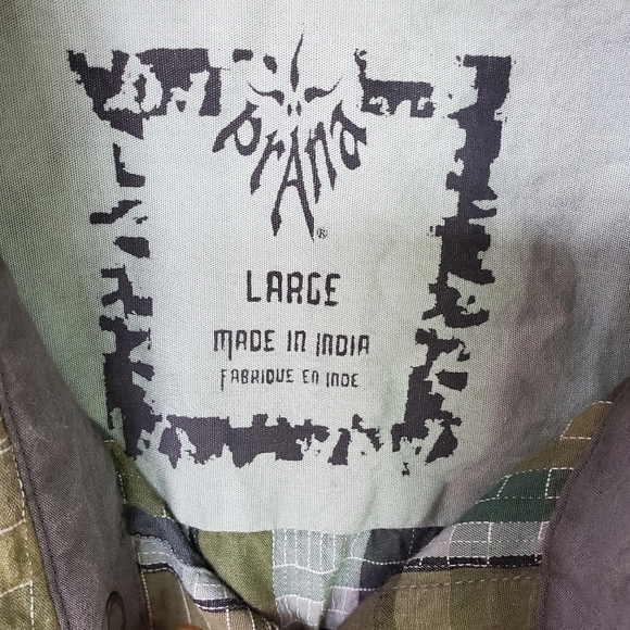 Prana Mens Short Sleeve Snap Front Shirt. Green/blue/gray plaid. Size L - Picture 2 of 5